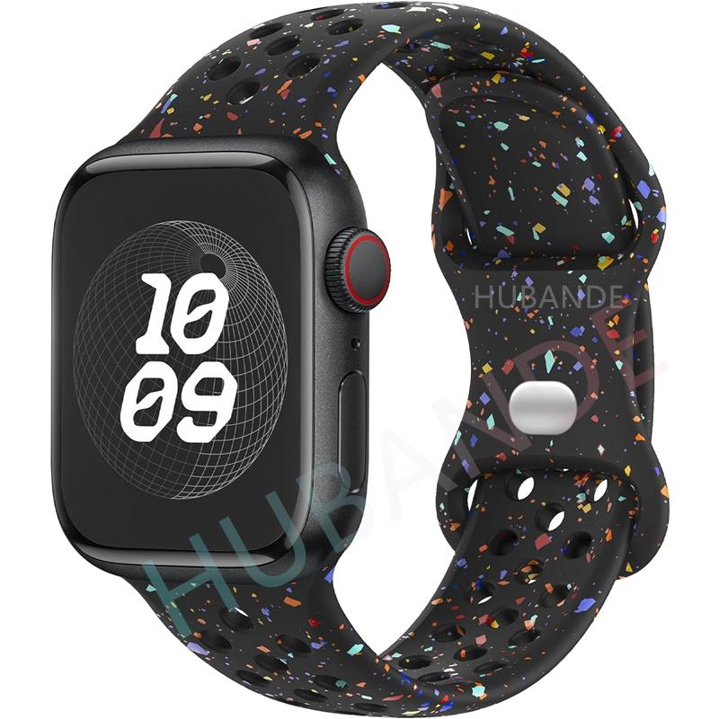Sport Strap for Apple Watch Band 44mm 45mm 46mm 49mm/38mm 40 41mm Colored Particles Rubber Band IWatch Ultra 11 10 9 8 7 6 5 SE