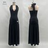 European and American summer new women's clothing neck halter solid color split slim sexy long dress dress