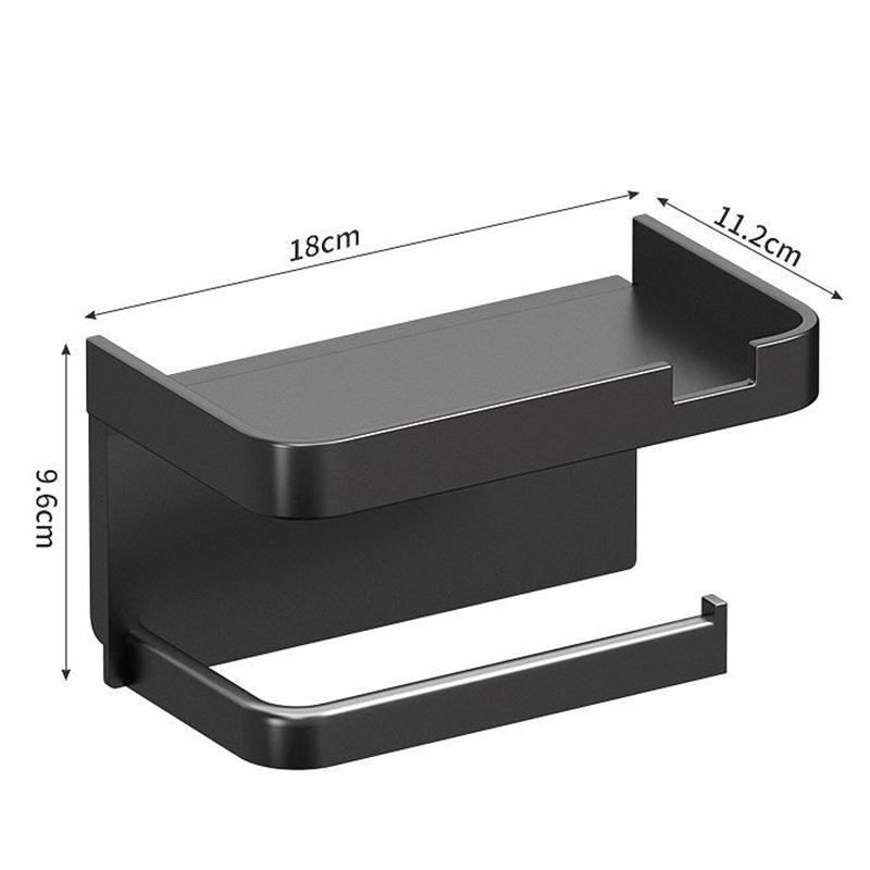Suport pentru hârtie igienică, adeziv, fără găurire, montat pe perete, cu raft de depozitare