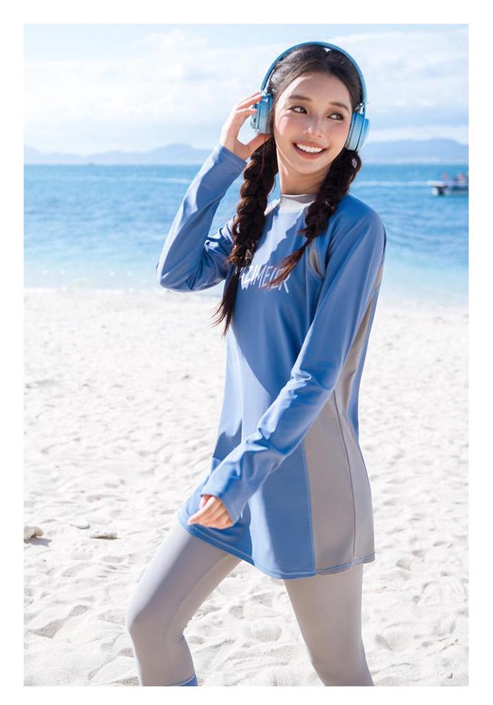 Women's Two-Piece Long Sleeve Quick-Dry Surfing Suit with Sun Protection