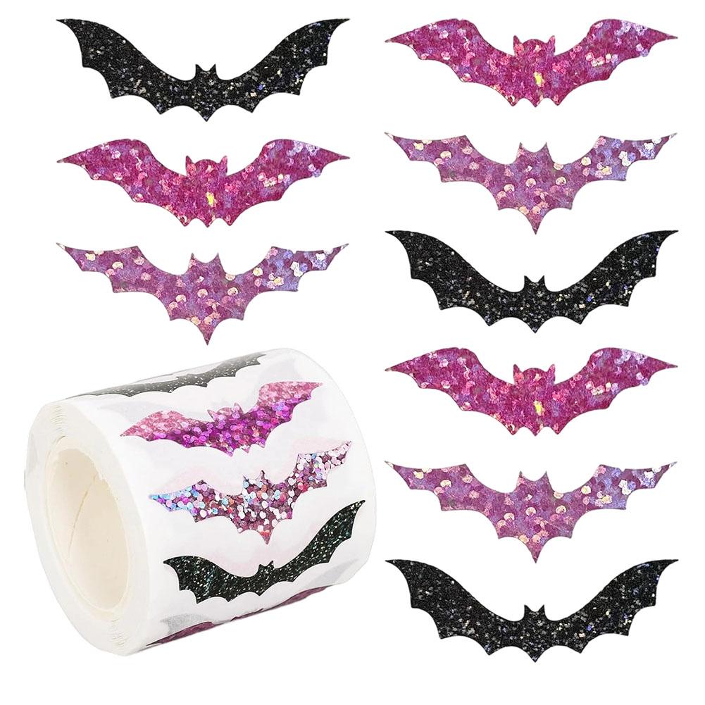 111pcs Halloween Bat Stickers Roll Black Bat Shape Waterproof Decals Sparkly Self-Adhesive Stickers For Halloween Party
