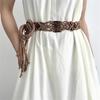 Bohemian Braided Cotton Rope Belt With Wooden Beads Adjustable Waist Cincher For Dresses And High Waist Pants