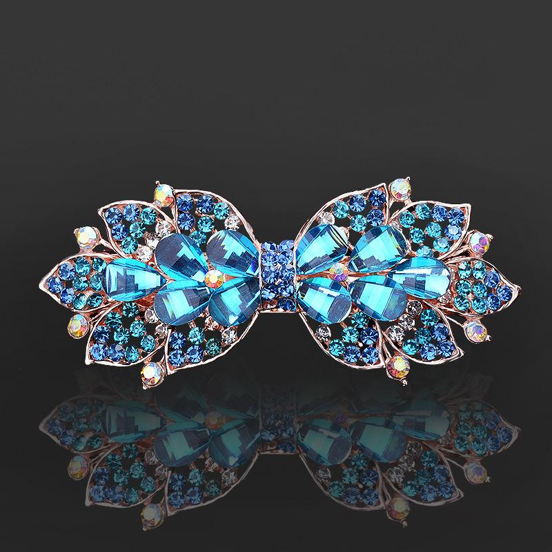 Clip de Primavera de Circonita Blanca Flor de Pedrería Brillante Clip Superior Clip Horizontal Elegante Adorno para el Cabello de Moda para Madres