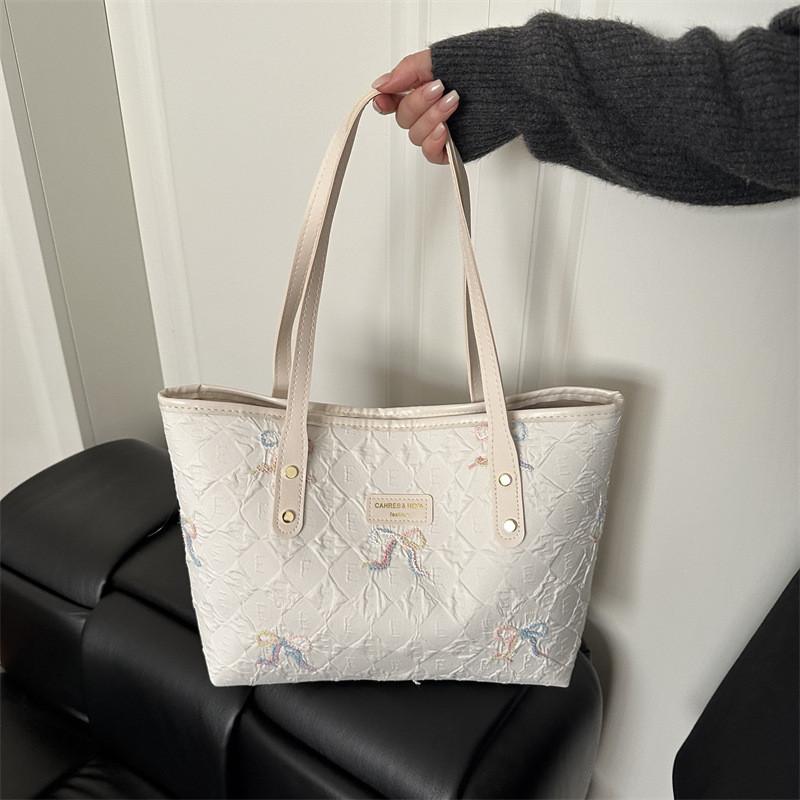 Canvas Tote Bag Grote Capaciteit Met Gestreept Strikontwerp Voor Studenten Casual En Pendelgebruik