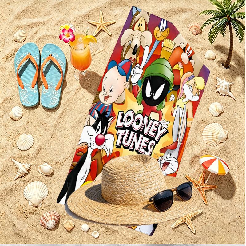 Looney Tunes Print Beach Towel, Versatile Lightweight Absorbent Beach Towel for Pool Surf Yoga Bathroom, Perfect Birthday Holiday Gift