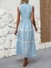Summer 2026 Middle East High-End Lace Trim Patchwork Maxi Slip Dress with French Stripes