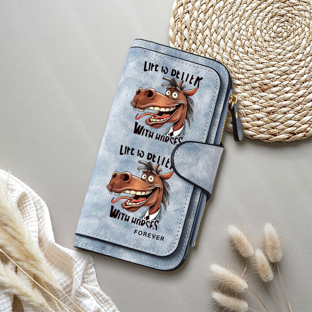 Funny Horse Print Long Wallet PU Leather Large Capacity Card Holder Purse for Daily Use