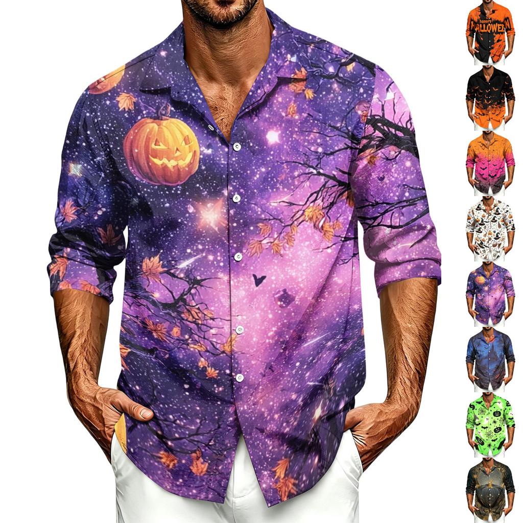 Herren Freizeit Langarmshirt mit Halloween-Print für Frühling, Sommer und Herbst