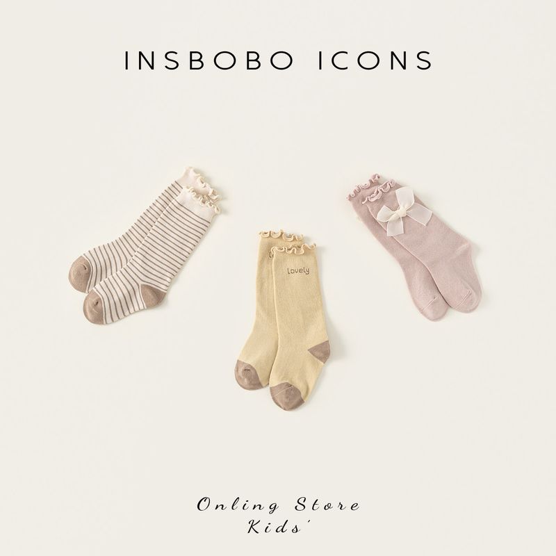 Insbobo Girls  Socks 2025 Autumn New Children s Lace Tube Socks Spring and Autumn Baby Beautiful Children s Socks Fashion S Sock Size: 10-12cm Three pairs