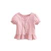 Girls Summer Jacquard Blouse Stylish Baby Doll Shirt Short Sleeve Top For 2-7 Years Old Kids