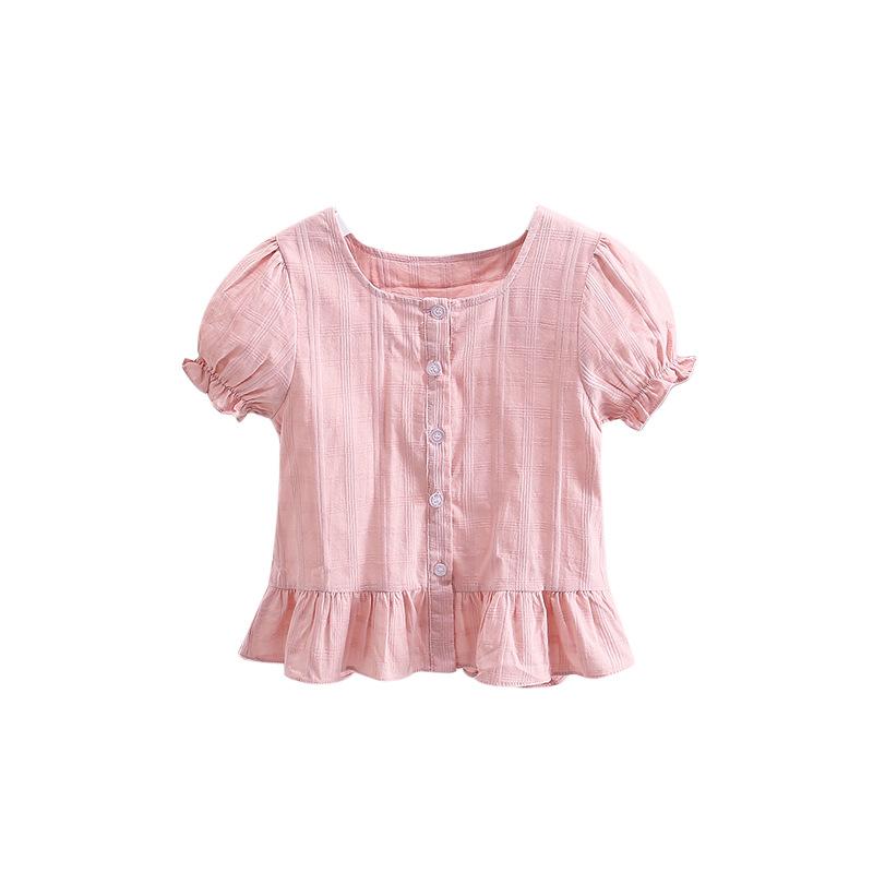 Girls Summer Jacquard Blouse Stylish Baby Doll Shirt Short Sleeve Top For 2-7 Years Old Kids