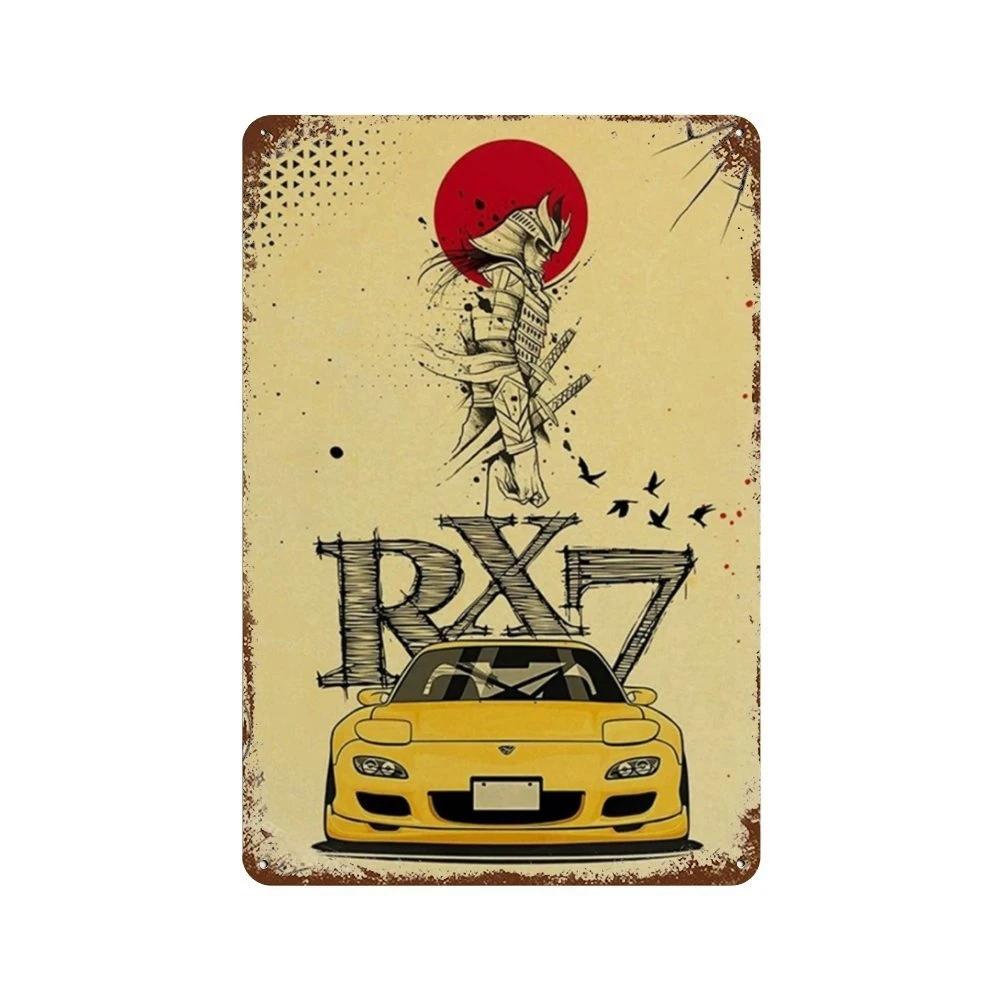 Auto Giapponesi d'Epoca Samurai Poster Latta Metallo Cartello Targhetta Giappone Corse Casa Club Jdm Auto Gtr Anime Luna Decorazione Murale Estetica