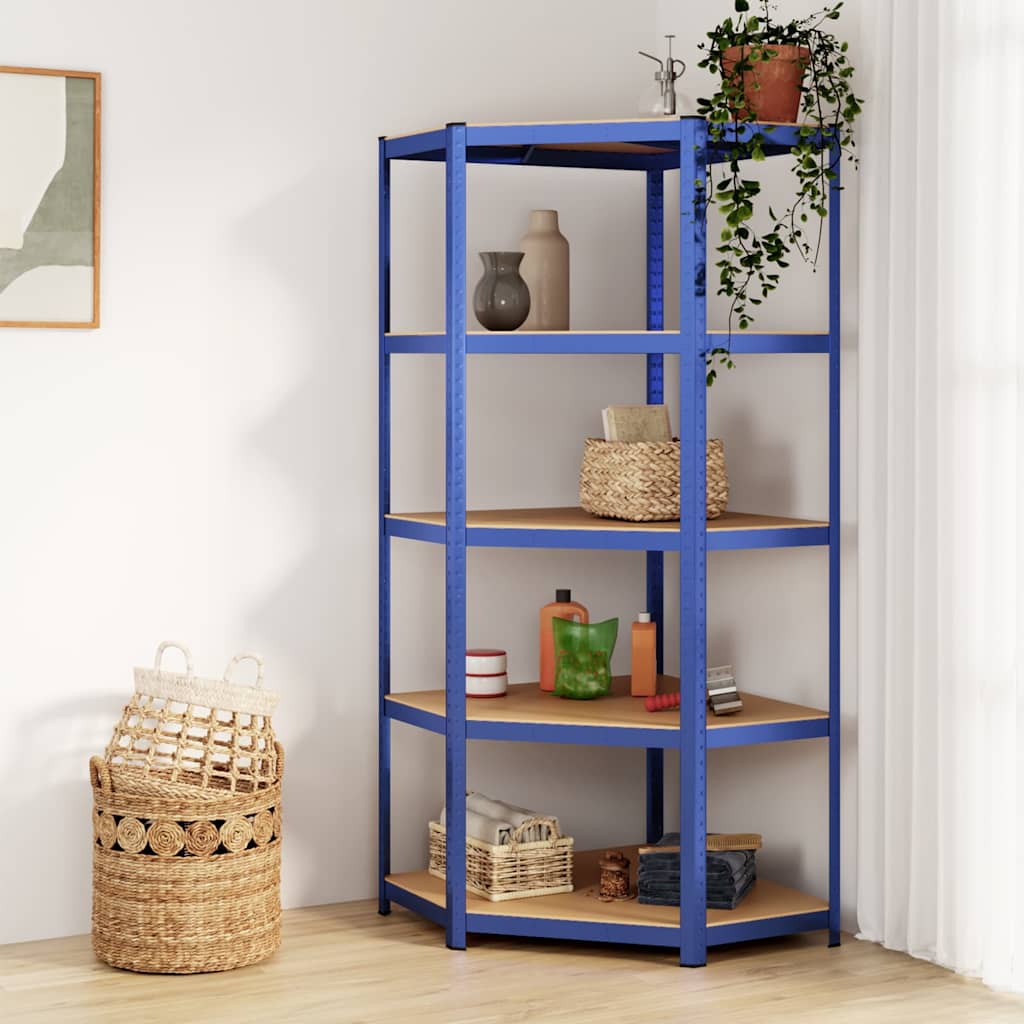 vidaXL Eckregal mit 5 Böden Blau Stahl & Holzwerkstoff blau