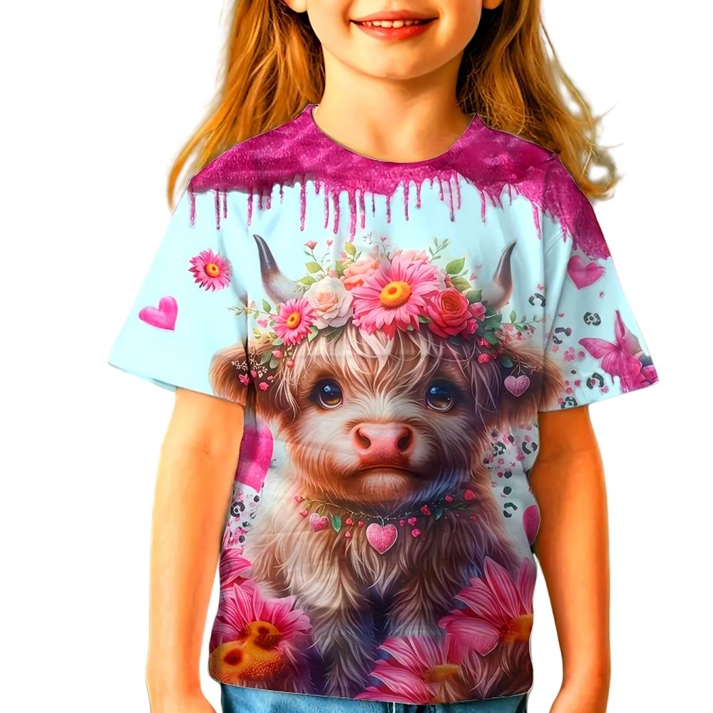 Children's T-Shirt Girl Clothes Animal 3D Print Children Top Summer Kids T Shirt Casual Round Neck Fashion Tee Teen Girl Clothes