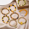 Soft Pottery Letter Bead Bracelet Set, Cartoon Sunflower Bee Alloy Pendant Beaded Jewelry