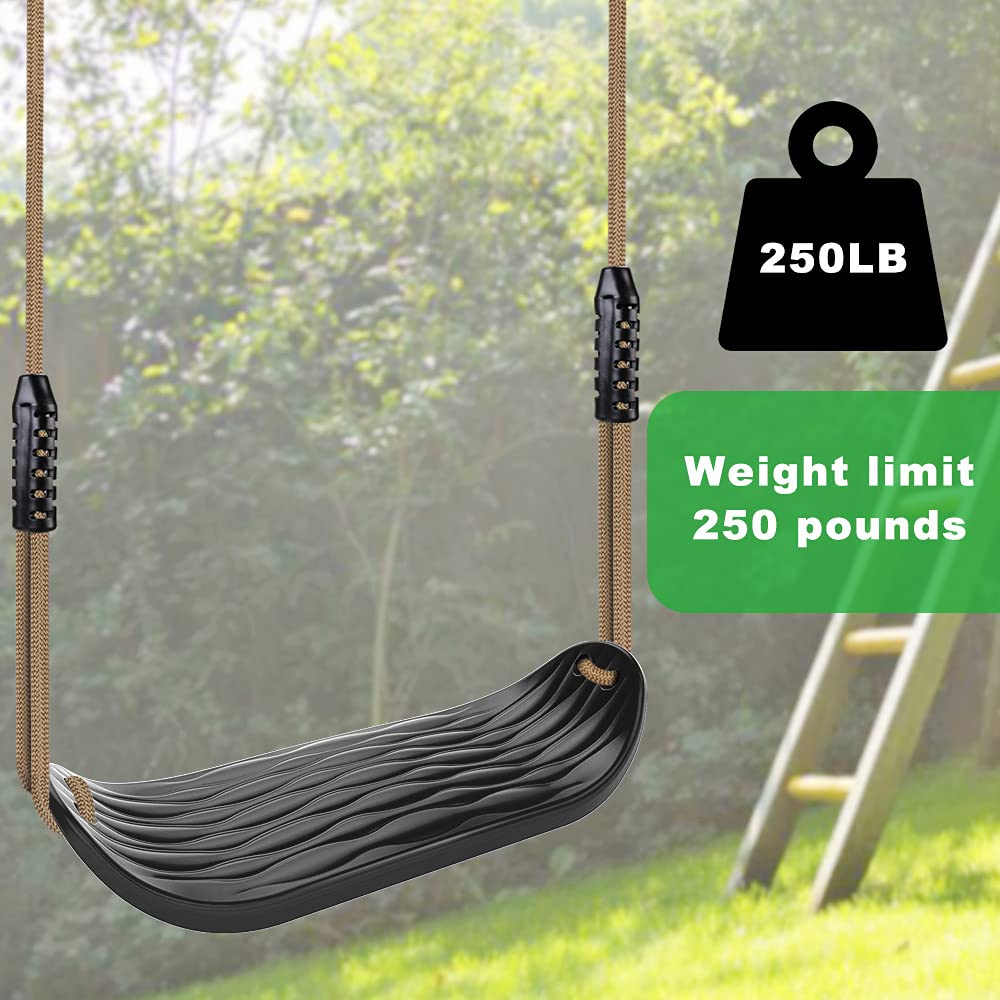 SELEWARE Plastic Swing Tree Swing Set with Adjustable Rope and 2 Heavy Duty Playground Swing Set Accessories for Kids Indoor Outdoor Black Seat,
