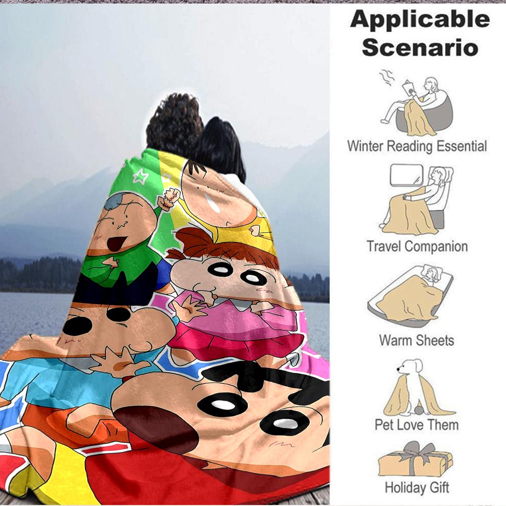 1Pc Crayon Shinchan Adventures Flannel Blanket, Soft And Comfortable, Casual Warm, Camping Travel, Christmas, Halloween Xmas Gift. G1247