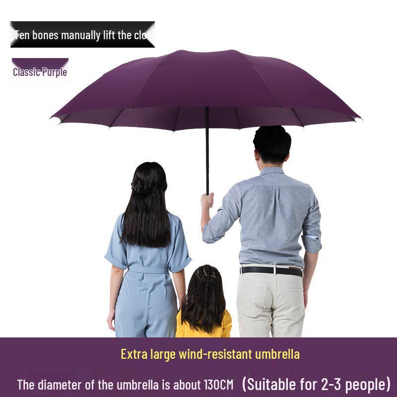Dual-Use Extra Large Folding Umbrella - 12 Ribs for Sun and Rain Protection