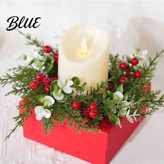 French Country Style Home Accent Christmas Bow Wreath Door Hanger Artificial Pine Candlestick Garland with Ribbon Multiuse Decorative Ring