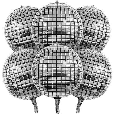 6/12Pcs Disco Ball Foil Balloon 22inch Silver 4D Balloon for 70s Disco Birthday Wedding Bridal Shower Decoration Christmas Party