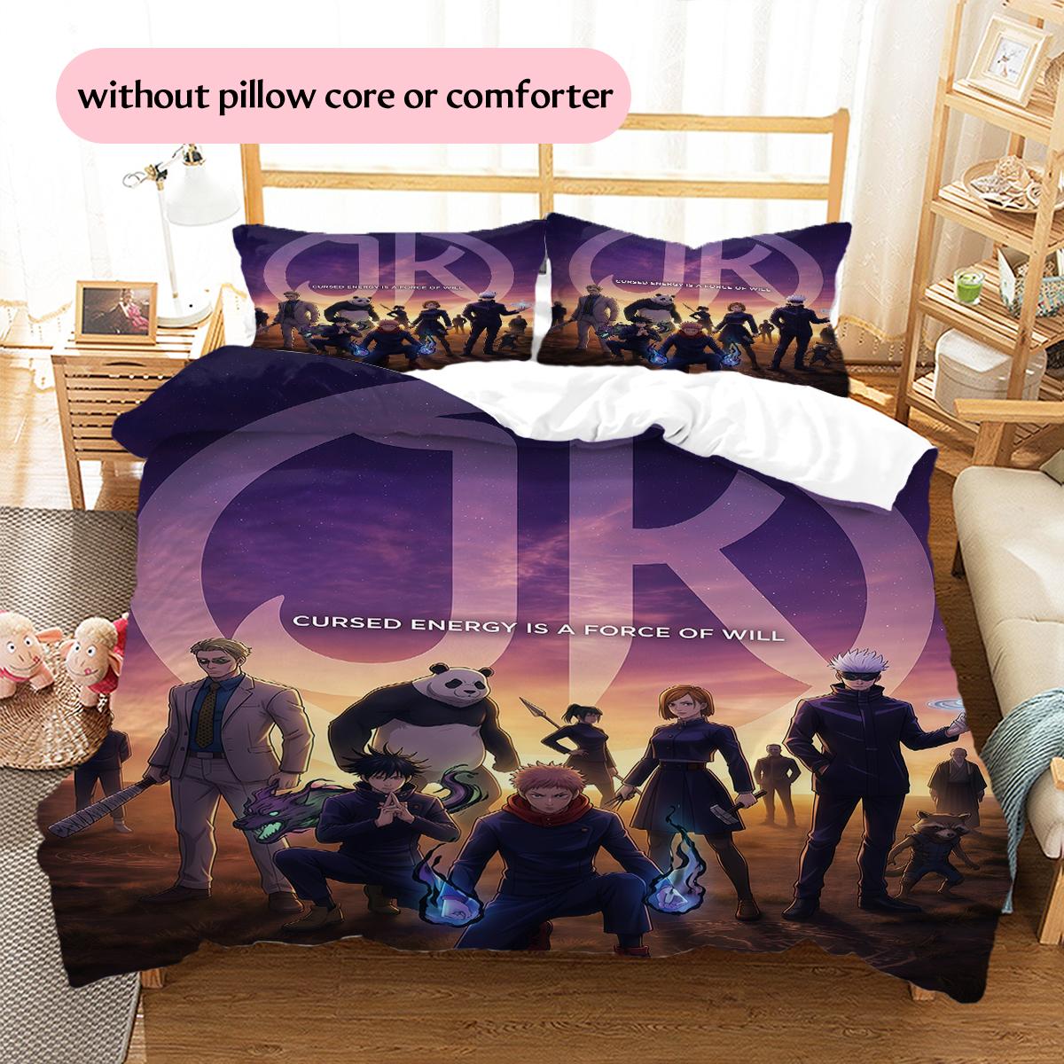 Dark Multi-Character Jujutsu Kaisen Pattern Bedding Quilt Set Home Decoration Gift (1 * duvet cover + 2 * pillowcase without core) 135x200cm