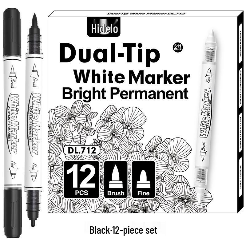 

Huidel 712 Dual-Tip Black & White Marker Pen (Soft & Hard) – Waterproof Art Pen with Strong Coverage