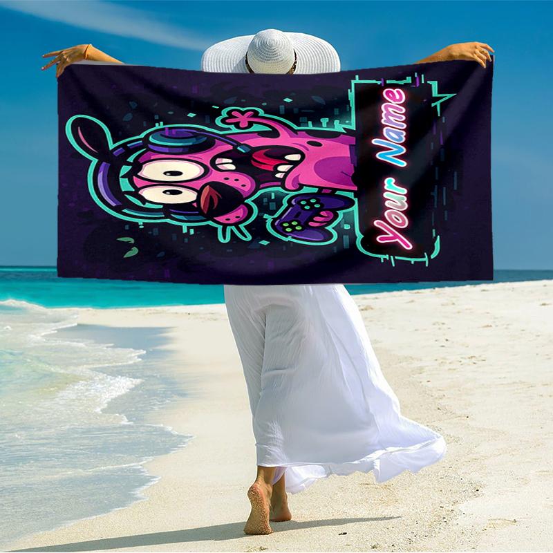 1PC Custom Name Gamer's Neon Adventure Beach Towel Highly Absorbent And Sand-Resistant Towel for Swimming, Pool, Yoga, And Travel Lightweight