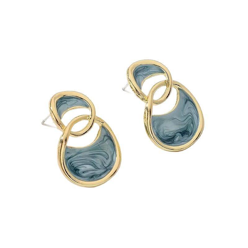 New Geometric Circular Blue Enamel Glaze Earrings Pendants For Women Fashion Luxury Elegant Drop Earrings Jewelry Gifts