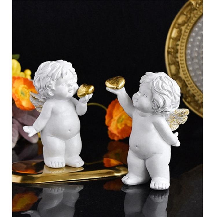 Embracing Heart Baby Angelic Figurine Resins Sweet Cherub Holding Heart Sculpture Statue Ornament for Home or Office