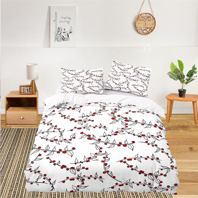 Fresh Botanical Floral Bedding Set Queen Size For Kids Adults Farmhouse Style Leaves Flower Branch Duvet Cover Pillowcases Decor