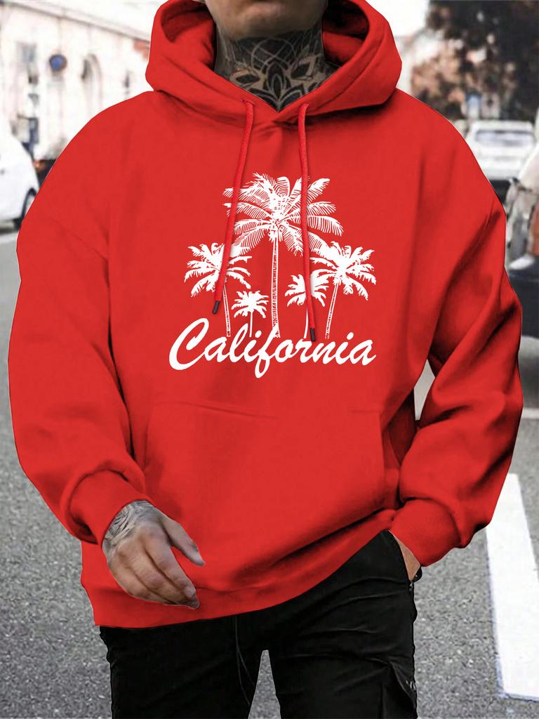 Creative California Coconut Tree Design Men Hoodies All-Match Fleece Hoody Pocket Multicolor Clothes Loose Casual Streetwear