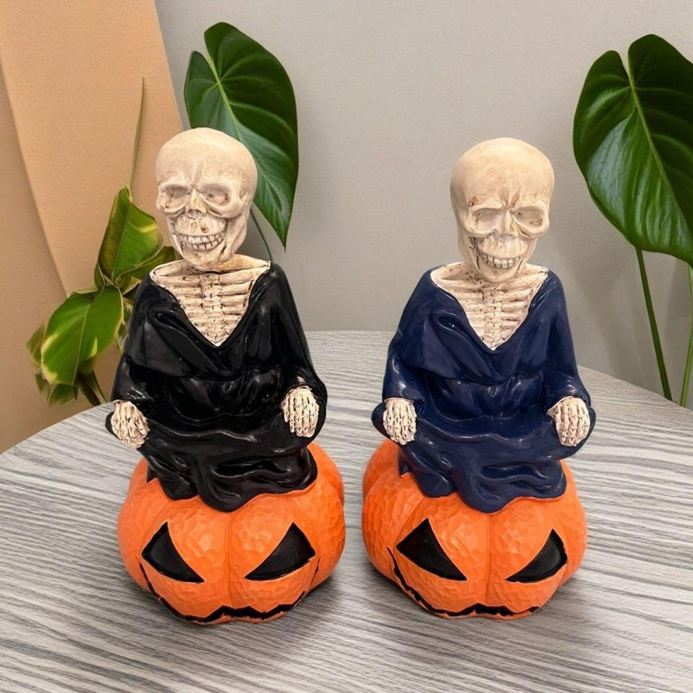 Moving Head Ghost Skeleton Ornament Resin Pumpkins Skeleton Figurines Micro Landscape Ornaments