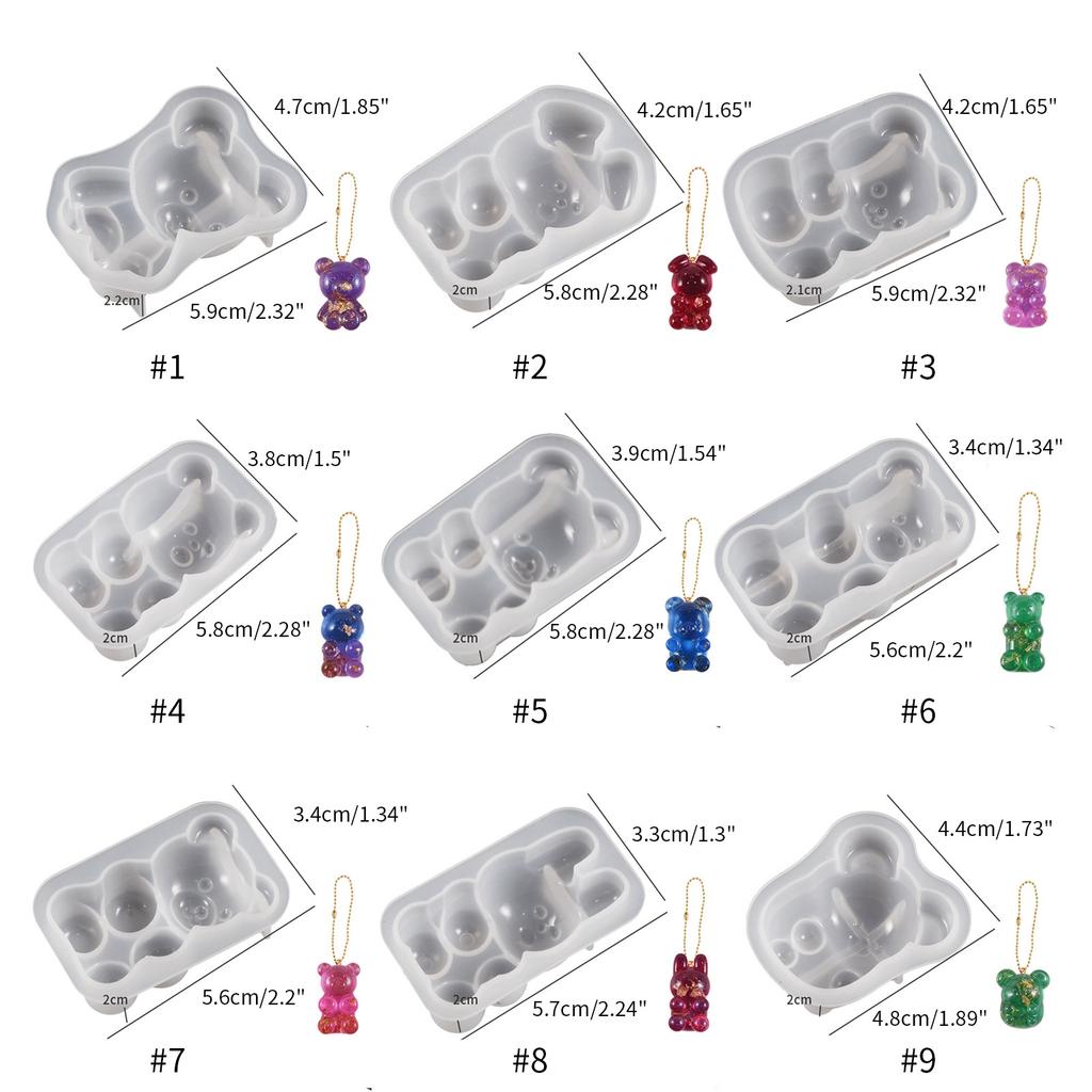 3D Animal Silicone Molds Epoxy Resin Casting Molds Semi-dimensional Bear Molds for Jewelry Craft DIY Keychain Making