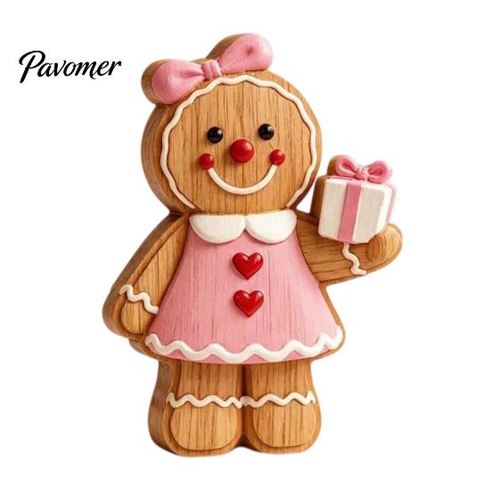 Seasonal Decorative Figures Christmas Gingerbread Man Ornament, Hand Painted Vintage Wooden Tabletop Cute Decor Figurine, Rustic Holiday for