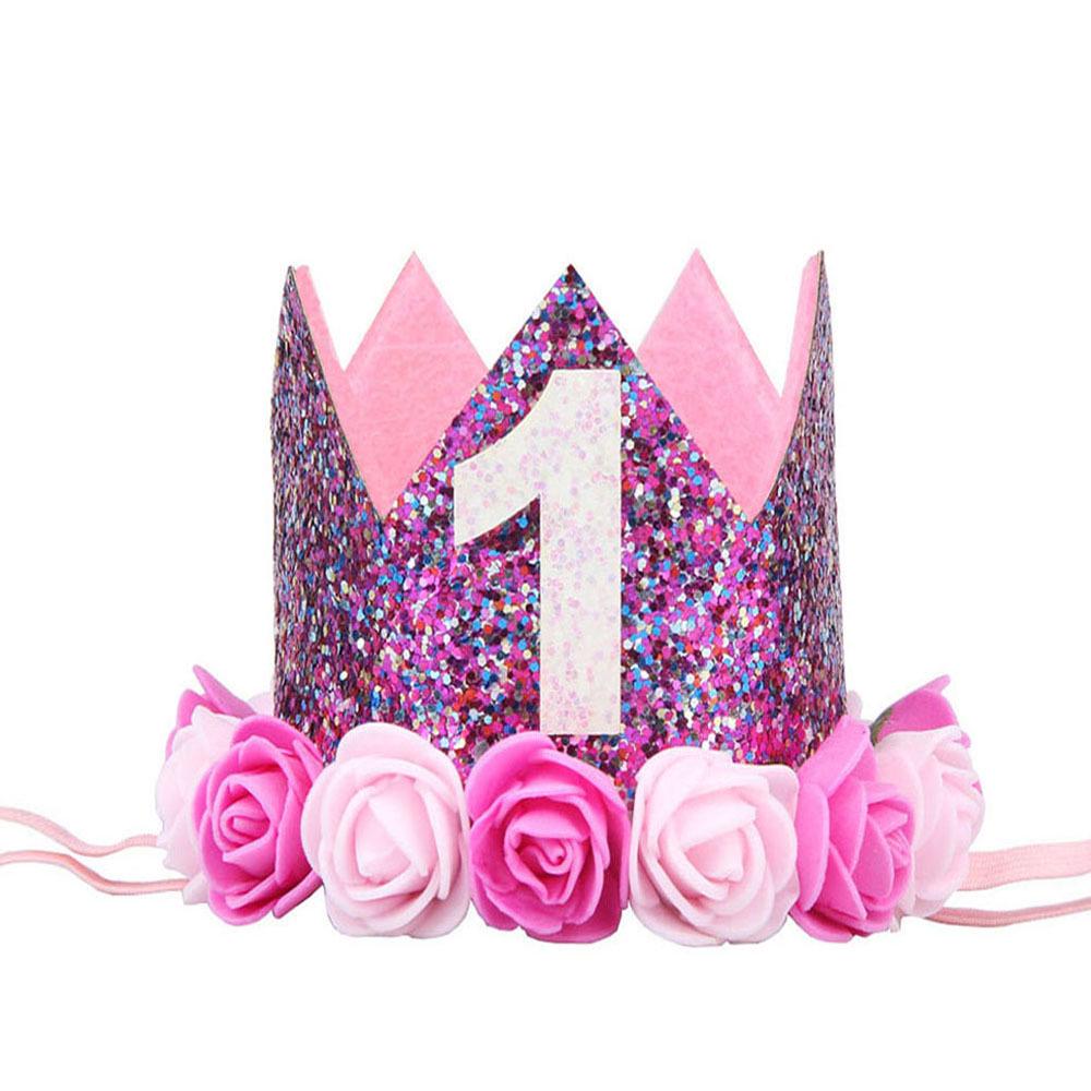 Cross-Border 1st Birthday Crown Headband: Princess Gold & Pink Party Accessory for Girls