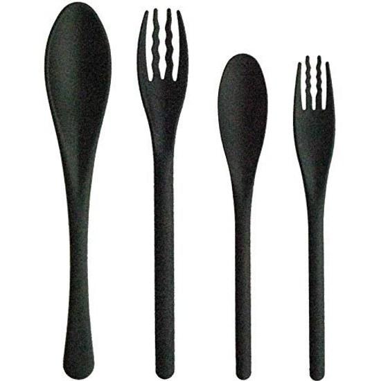 NagaO Heat-Resistant Plastic Dinner Cutlery Set 4 Pieces Black Dishwasher Safe Made Japan