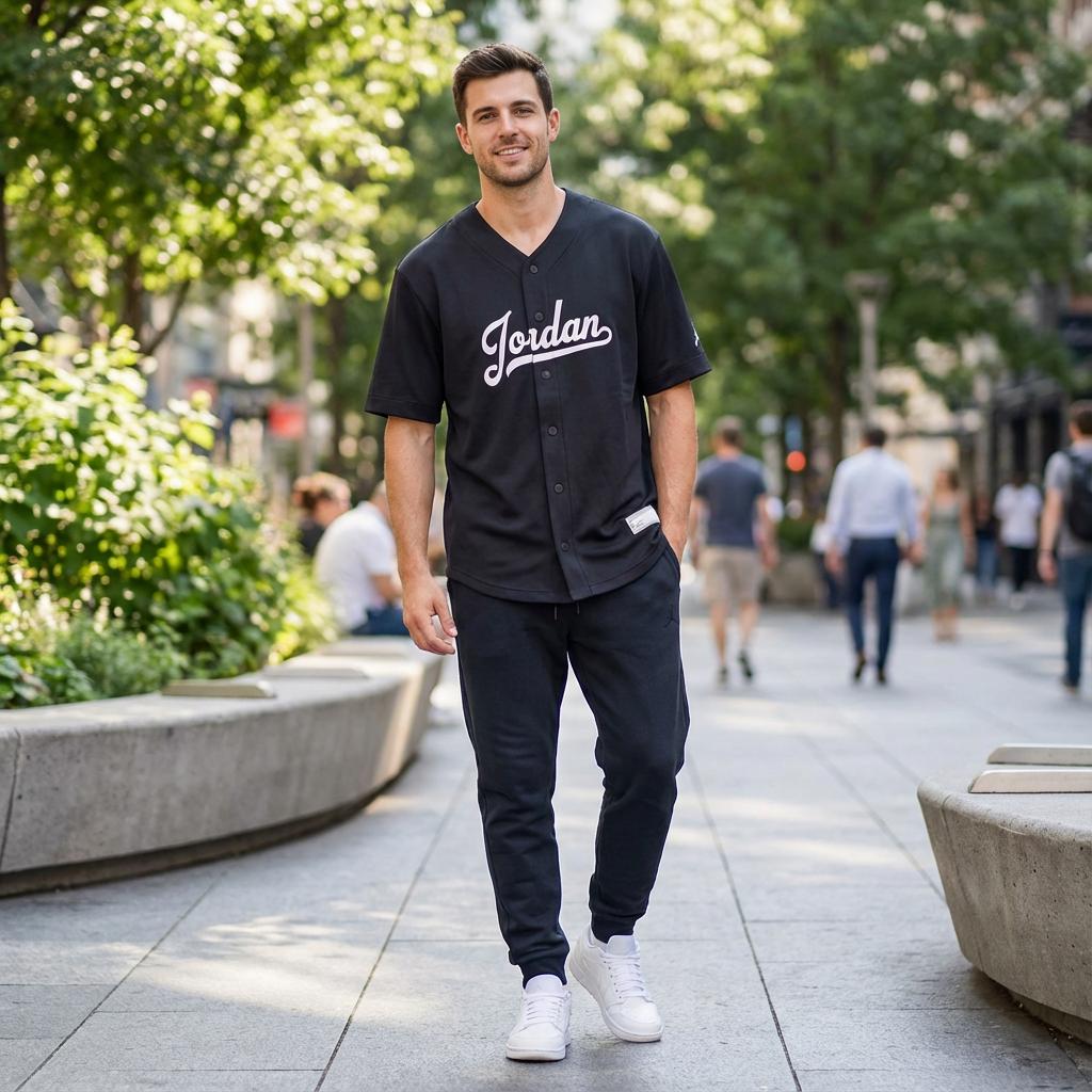 Jordan V-Ausschnitt Buchstaben Einreihig Kurzarm T-Shirt Herren Tops Schwarz FN4664010