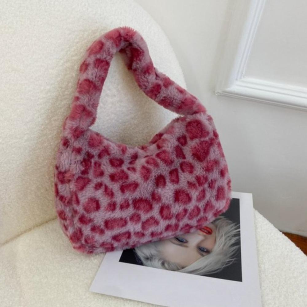 Storage Leopard Print Plush Handbag Tote Bags Hand Purses Korean Underarm Bags Flower Pattern Leopard/Stripe Fluffy Storage Bag