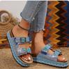 Vintage Rhinestone Double Buckle Cork Slippers for Women,Thick-Soled Summer Slides,Comfortable and Fashionable Beach Slippers