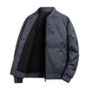 Men Cotton Coat Solid Color Stand Collar Long Sleeve Casual Baseball Style Coat with Pockets Winter Thickened Warm Outerwear