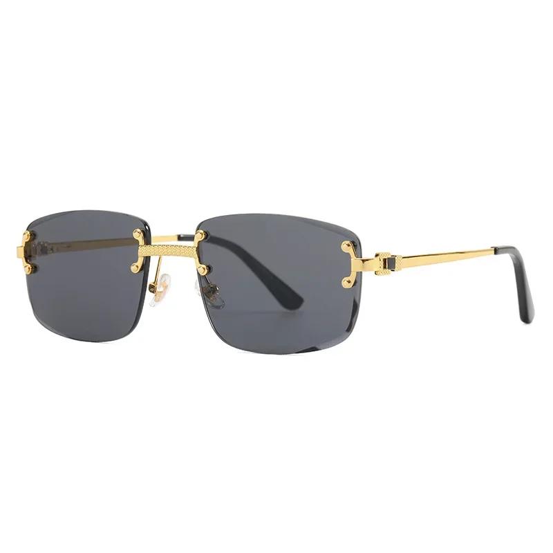 

Vintage Retro Rimless Sunglasses Men Women Metal Material Frame Square Streetwear Glasses UV400 Gradient Tint Blue Color Sun Eyeglasses As picture