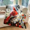 Cardinal Surrounded By Flowers Pattern Blanket Flannel Material Soft Warm for All Seasons, Home Outdoor Camping Picnics RV
