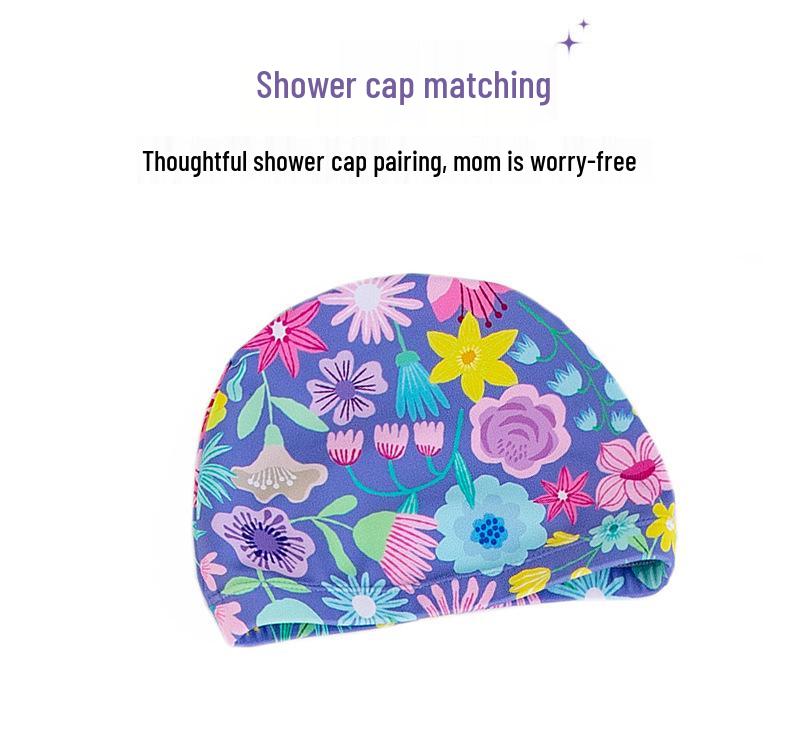 Girls' One-Piece Swimsuit Set with Swim Cap - Toddler & Primary School Sizes for Beach & Hot Springs