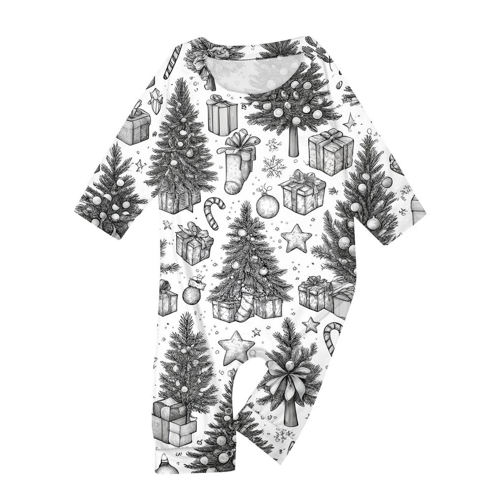 DIY Handbemalt Ausmalbar-Eltern-Kind-Outfit - Weihnachts-Print Rundhals Eltern-Kind Langarm Lange Hose Hauskleidungsanzug Frühling