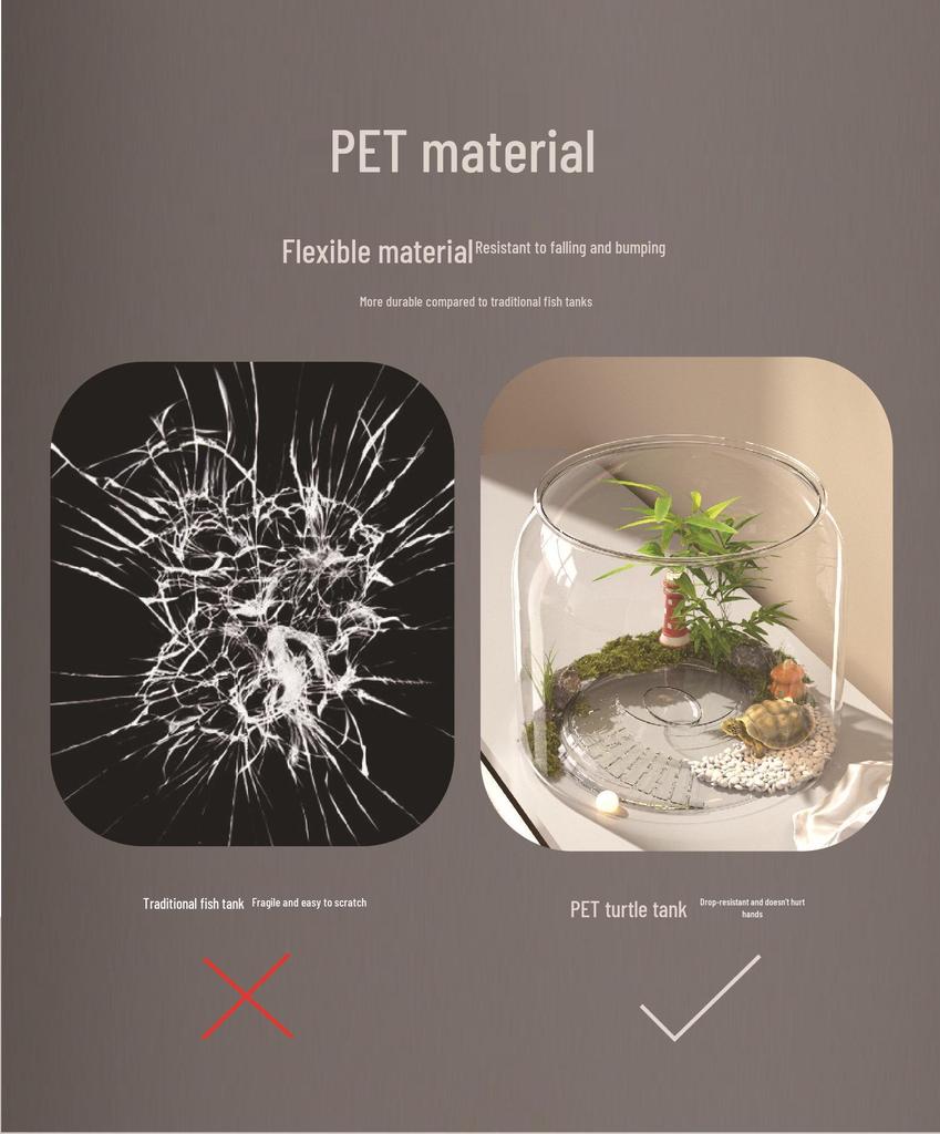 High-Transparency Desktop Fish & Turtle Tank with Climbing Platform – Ornamental Betta Eco-Tank for Living Room
