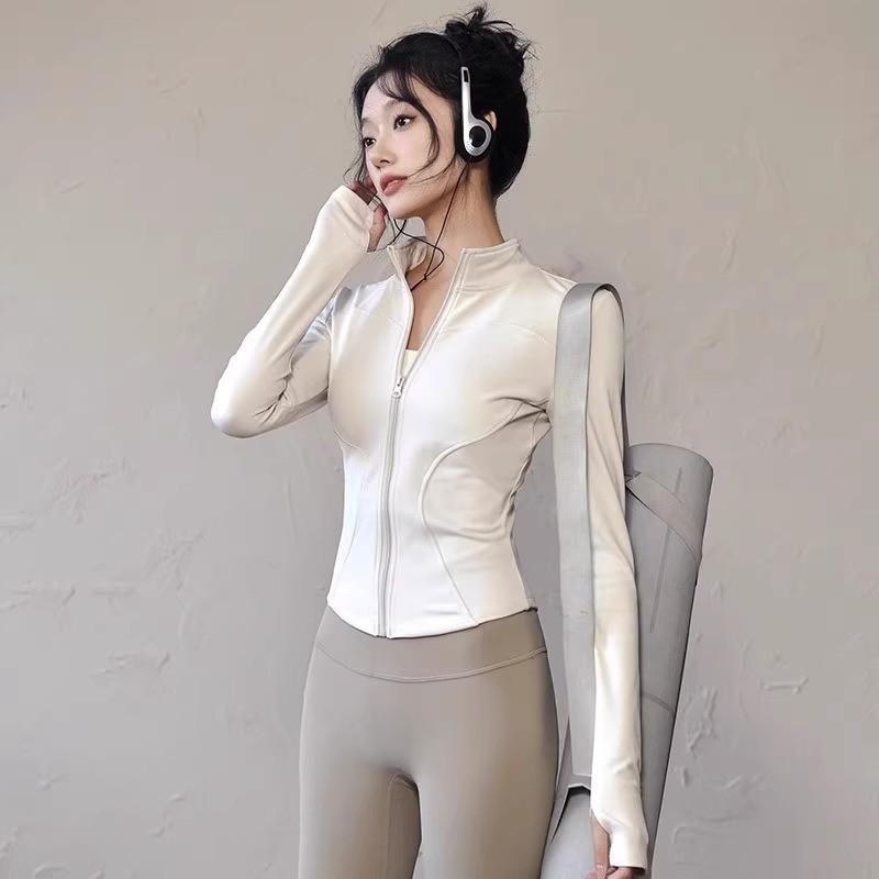 Women's Slim Fit Zipper Yoga Jacket with Sun Protection - Long Sleeve, Quick Dry Sportswear for Running & Fitness