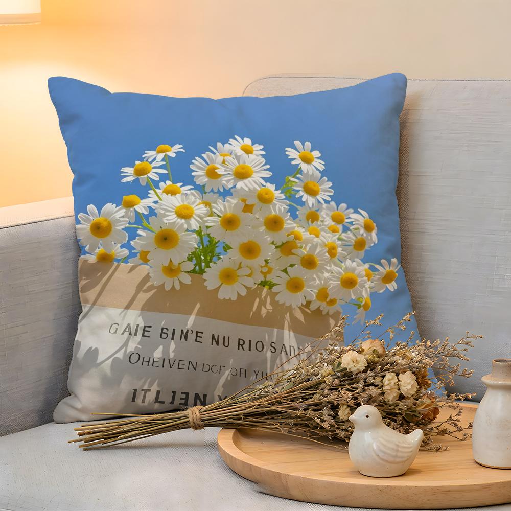 Cushion Cover  Linen  SkinFriendly Soft Decorative Case For Sofa Home Decor Fashion Daisy Pillow Cover