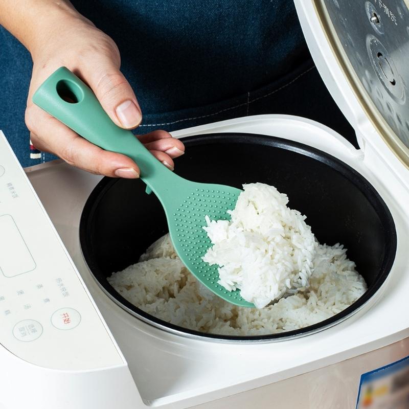 Practical Standing Rice Scooper Heat Resistant Silicone Nonstick Cooking Spoon With Heatproof Handle And Stand Base