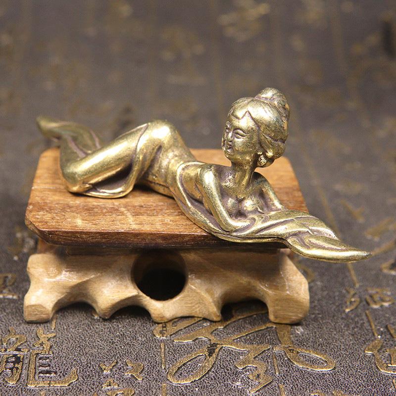 Pure Copper Ancient Maid Figurines Miniature Ornaments Paperweight Vintage Figures Office Desktop Decoration Crafts Accessories
