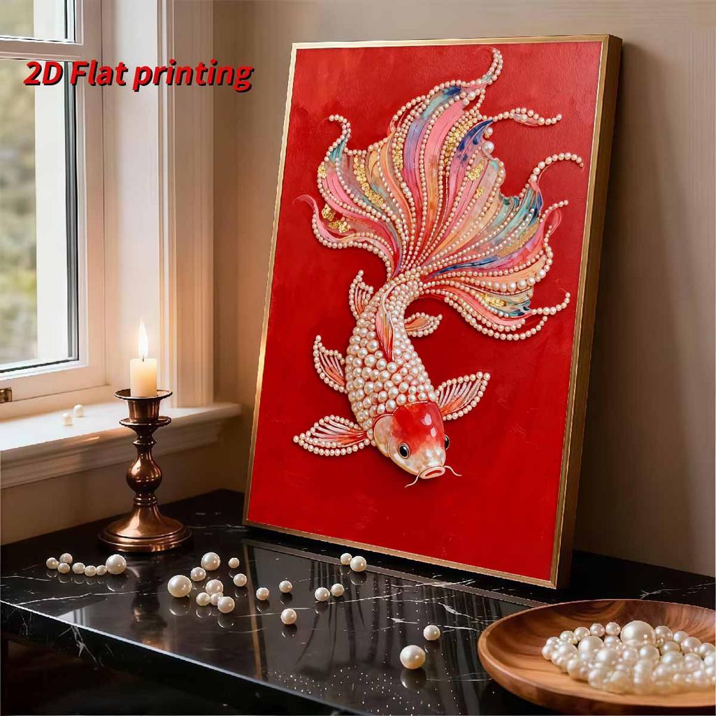 Handmade DIY Pearl Painting Koi Fish Theme Bedroom Living Room Frameless Diy Handmade Sticky Diamond Creative Canvas Painting